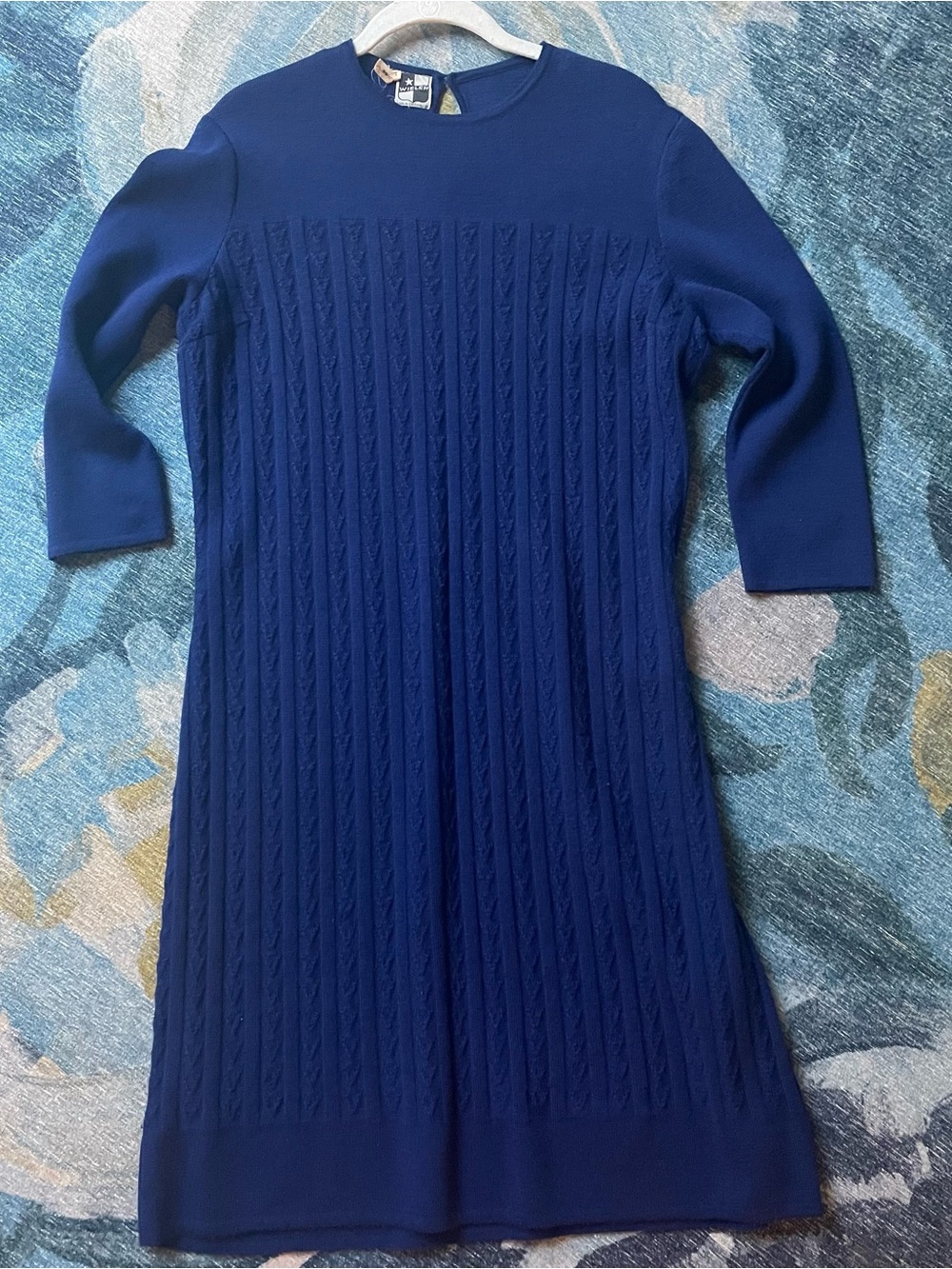 Vintage Switzerland Wool Navy Cable-Knit Midi Dress L